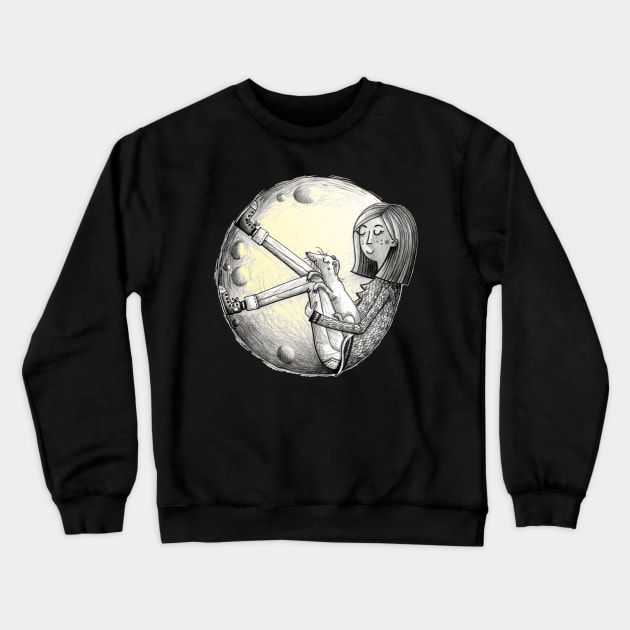 My Special Moon - Fullmoon - Woman & Dog Crewneck Sweatshirt by JunieMond